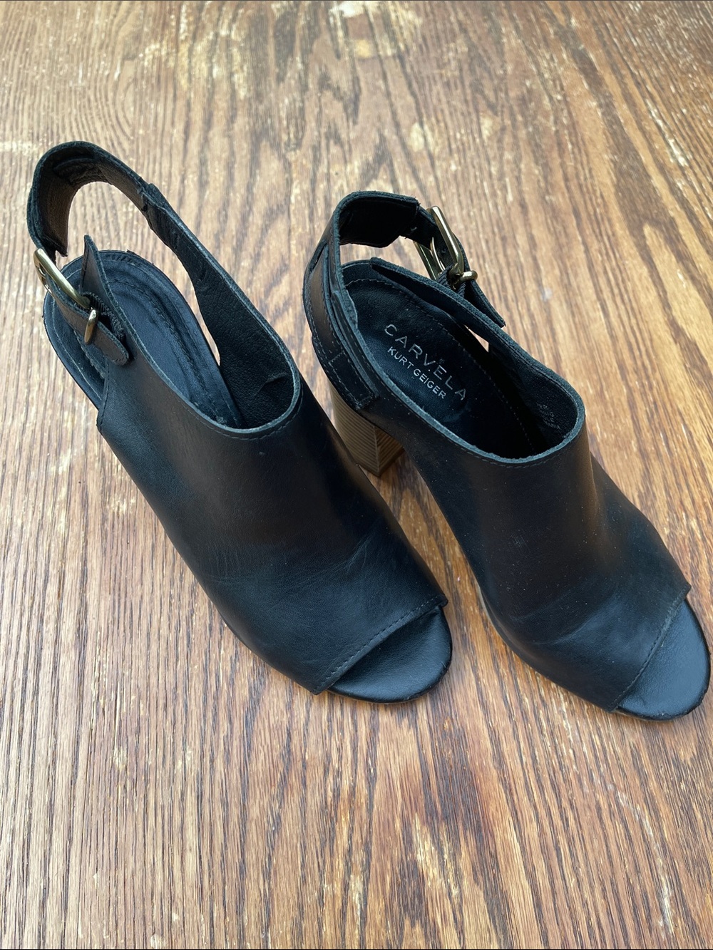 Kurt Geiger Black Open-Toe Slingback Block Sandals